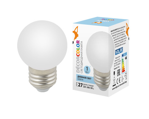 LED-G45-1W/6000K/E27/FR/С