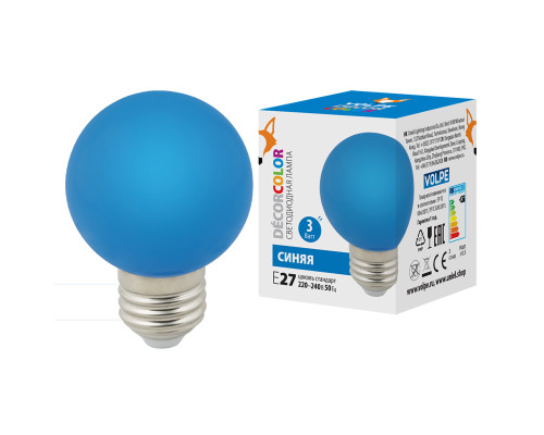 LED-G60-3W/BLUE/E27/FR/С