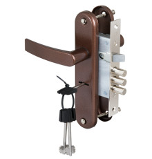 Замок Sam (Сам) врезной сувальдный с защёлкой в комплекте с ручкой ЗВ9-6/13 (медный антик), 3 кл. /77311/ 