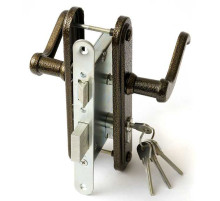 Замок Zenit (Зенит) врезной цилиндровый с защёлкой в комплекте с ручкой ЗВ4-3.02 (медь), 4 кл. 