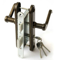 Замок Zenit (Зенит) врезной цилиндровый с защёлкой в комплекте с ручкой ЗВ4-3.02 (медь), 4 кл. 