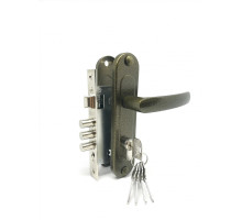 Замок Zenit (Зенит) врезной цилиндровый с защёлкой в комплекте с ручкой ЗВ7-60.1-02 (бронза), 5 кл. 