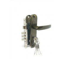 Замок Zenit (Зенит) врезной цилиндровый с защёлкой в комплекте с ручкой ЗВ7-60.1-02 (бронза), 5 кл. 