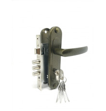 Замок Zenit (Зенит) врезной цилиндровый с защёлкой в комплекте с ручкой ЗВ7-60.1-02 (бронза), 5 кл. 