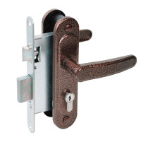 Замок Absolyute (Абсолют) врезной цилиндровый с защёлкой в комплекте с ручкой ЗВ4-3/03 (медь антик), 4 кл. 