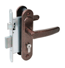 Замок Absolyute (Абсолют) врезной цилиндровый с защёлкой в комплекте с ручкой ЗВ4-3/03 (медь антик), 4 кл. 