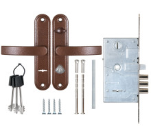 Замок Sam (Сам) врезной сувальдный с защёлкой в компл с ручкой ЗВ9-8.3/13(КЛП5-85) лев (медн ант), 3 кл/88011/ 