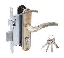 Замок Omega (Омега) врезной цилиндровый с защёлкой в комплекте с ручкой ЗВ4-55.27 (ант.бронза), 4 кл. 