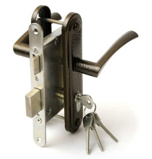 Замок Zenit (Зенит) врезной цилиндровый с защёлкой в комплекте с ручкой ЗВ4-3.07 (медь), 4 кл. 