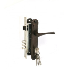 Замок Zenit (Зенит) врезной цилиндровый с защёлкой в комплекте с ручкой ЗВ4-85.3 (медь), 5 кл. 