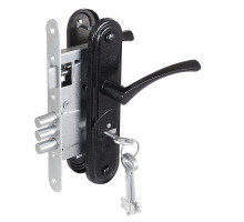 Замок Zenit (Зенит) врезной сувальдный с защёлкой в комплекте с ручкой ЗВ9-4-2 (черный), 3кл. 