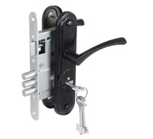 Замок Zenit (Зенит) врезной сувальдный с защёлкой в комплекте с ручкой ЗВ9-4-2 (черный), 3кл. 