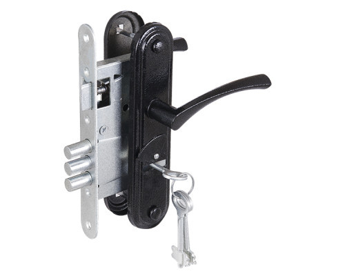 Замок Zenit (Зенит) врезной сувальдный с защёлкой в комплекте с ручкой ЗВ9-4-2 (черный), 3кл.