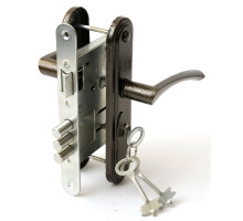 Замок Zenit (Зенит) врезной сувальдный с защёлкой в комплекте с ручкой ЗВ9-4-2 (медь), 3кл. 