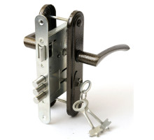 Замок Zenit (Зенит) врезной сувальдный с защёлкой в комплекте с ручкой ЗВ9-4-2 (медь), 3кл. 