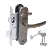 Замок Absolyute (Абсолют) врезной сувальдный с защёлкой в комплекте с ручкой ЗВ9.2-08 (бронза), 3 кл. 