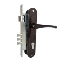 Замок Absolyute (Абсолют) врезной цилиндровый с защёлкой в комплекте с ручкой ЗВ4-85/07 (медь антик), 4 кл. 