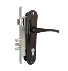 Замок Absolyute (Абсолют) врезной цилиндровый с защёлкой в комплекте с ручкой ЗВ4-85/07 (медь антик), 4 кл. 