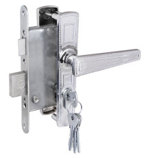 Замок Zenit (Зенит) врезной цилиндровый с защёлкой в комплекте с ручкой ЗВ4-3.01 (хром), 4 кл. 