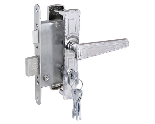 Замок Zenit (Зенит) врезной цилиндровый с защёлкой в комплекте с ручкой ЗВ4-3.01 (хром), 4 кл.