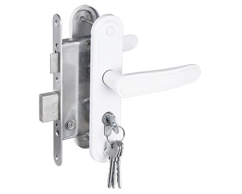 Замок Zenit (Зенит) врезной цилиндровый с защёлкой в комплекте с ручкой ЗВ4-3.03 (белый), 4 кл.