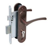 Замок Absolyute (Абсолют) врезной цилиндровый с защёлкой в комплекте с ручкой ЗВ4-3/07 (медь антик), 4 кл. 