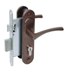 Замок Absolyute (Абсолют) врезной цилиндровый с защёлкой в комплекте с ручкой ЗВ4-3/07 (медь антик), 4 кл. 