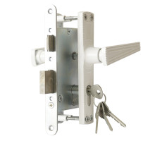 Замок Zenit (Зенит) врезной цилиндровый с защёлкой в комплекте с ручкой ЗВ4-3.01 (белый), 4 кл. 