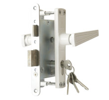 Замок Zenit (Зенит) врезной цилиндровый с защёлкой в комплекте с ручкой ЗВ4-3.01 (белый), 4 кл. 