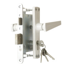 Замок Zenit (Зенит) врезной цилиндровый с защёлкой в комплекте с ручкой ЗВ4-3.01 (белый), 4 кл. 