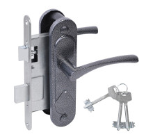 Замок Absolyute (Абсолют) врезной сувальдный с защёлкой в комплекте с ручкой ЗВ9.2-07 (серебро антик), 3 кл. 