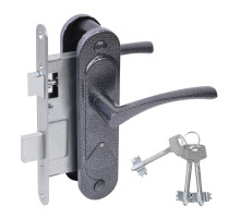 Замок Absolyute (Абсолют) врезной сувальдный с защёлкой в комплекте с ручкой ЗВ9.2-07 (серебро антик), 3 кл. 