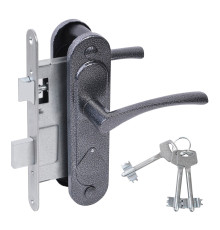 Замок Absolyute (Абсолют) врезной сувальдный с защёлкой в комплекте с ручкой ЗВ9.2-07 (серебро антик), 3 кл. 