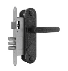 Замок Omega (Омега) врезной сувальдный с защёлкой в комплекте с ручкой ЗВ9.1-01 (серебро), 3 кл. 