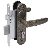 Замок Absolyute (Абсолют) врезной цилиндровый с защёлкой в комплекте с ручкой ЗВ4-3/03 (бронза антик), 4 кл. 