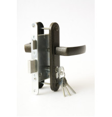 Замок Zenit (Зенит) врезной цилиндровый с защёлкой в комплекте с ручкой ЗВ4-3.05 (бронза), 4 кл. 