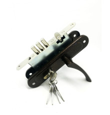 Замок Zenit (Зенит) врезной цилиндровый с защёлкой в комплекте с ручкой ЗВ4.009/17 (медь), 4 кл. 