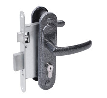 Замок Absolyute (Абсолют) врезной цилиндровый с защёлкой в комплекте с ручкой ЗВ4.2-08 (серебро антик), 4 кл. 