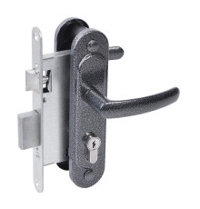 Замок Absolyute (Абсолют) врезной цилиндровый с защёлкой в комплекте с ручкой ЗВ4.2-08 (серебро антик), 4 кл. 