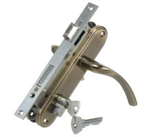 Замок Omega (Омега) врезной цилиндровый с защёлкой в комплекте с ручкой ЗВ4-70.27 (ант.бронза), 4 кл. 