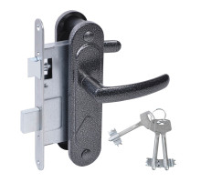 Замок Absolyute (Абсолют) врезной сувальдный с защёлкой в комплекте с ручкой ЗВ9.2-08 (серебро антик), 3 кл. 