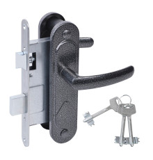 Замок Absolyute (Абсолют) врезной сувальдный с защёлкой в комплекте с ручкой ЗВ9.2-08 (серебро антик), 3 кл. 