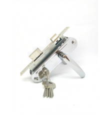 Замок Zenit (Зенит) врезной цилиндровый с защёлкой в комплекте с ручкой ЗВ7-70.4-02 (хром), 5 кл. 