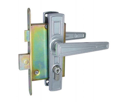 Замок Zenit (Зенит) врезной цилиндровый с защёлкой в компл с ручкой ЗВ4-3 (гальв.никель) аналог ДААЗ, 4кл. блистер