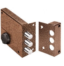 Замок Elbor (Эльбор) накладной Кремень 1.04.61.КМА никель, сув., 3 риг., зап. коробка, медный антик 