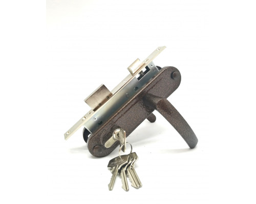 Замок Zenit (Зенит) врезной цилиндровый с защёлкой в комплекте с ручкой ЗВ7-70.4-02 (медь), 5 кл.