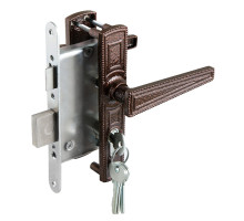 Замок Zenit (Зенит) врезной цилиндровый с защёлкой в комплекте с ручкой ЗВ4-3.01 (медь), 4 кл. 