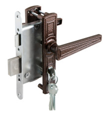 Замок Zenit (Зенит) врезной цилиндровый с защёлкой в комплекте с ручкой ЗВ4-3.01 (медь), 4 кл. 