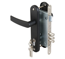 Замок Sam (Сам) врезной цилиндровый с защёлкой в комплекте с ручкой ЗВ4-3 (черный муар), 5 кл. /78401/ 