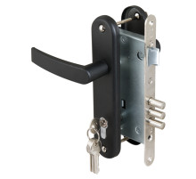 Замок Sam (Сам) врезной цилиндровый с защёлкой в комплекте с ручкой ЗВ4-3 (черный муар), 5 кл. /78401/ 